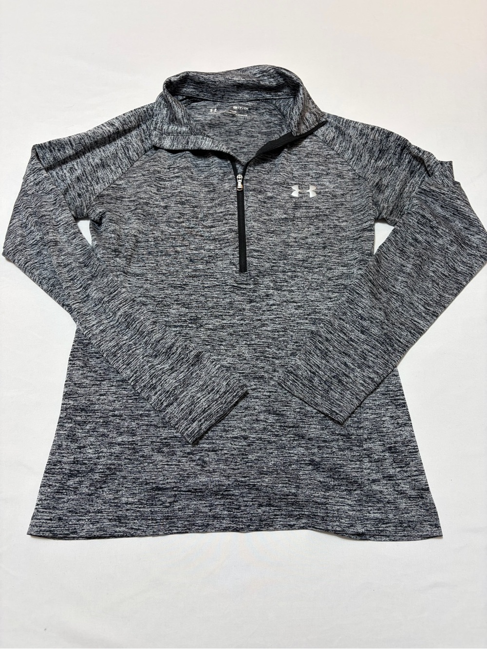 Under Armour Womens HeatGear 1/2 Zip Pullover Small Gray Black Space Dye Top